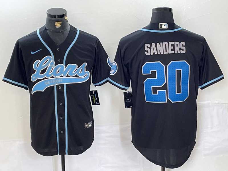 Men%27s Detroit Lions #20 Barry Sanders Black With Patch Cool Base Stitched Baseball Jersey